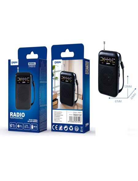 Radio portatil Am-Fm con Antena YH0010 / Altavoz externo / Jack 3.5mm / Negro / Mayou / 7600102